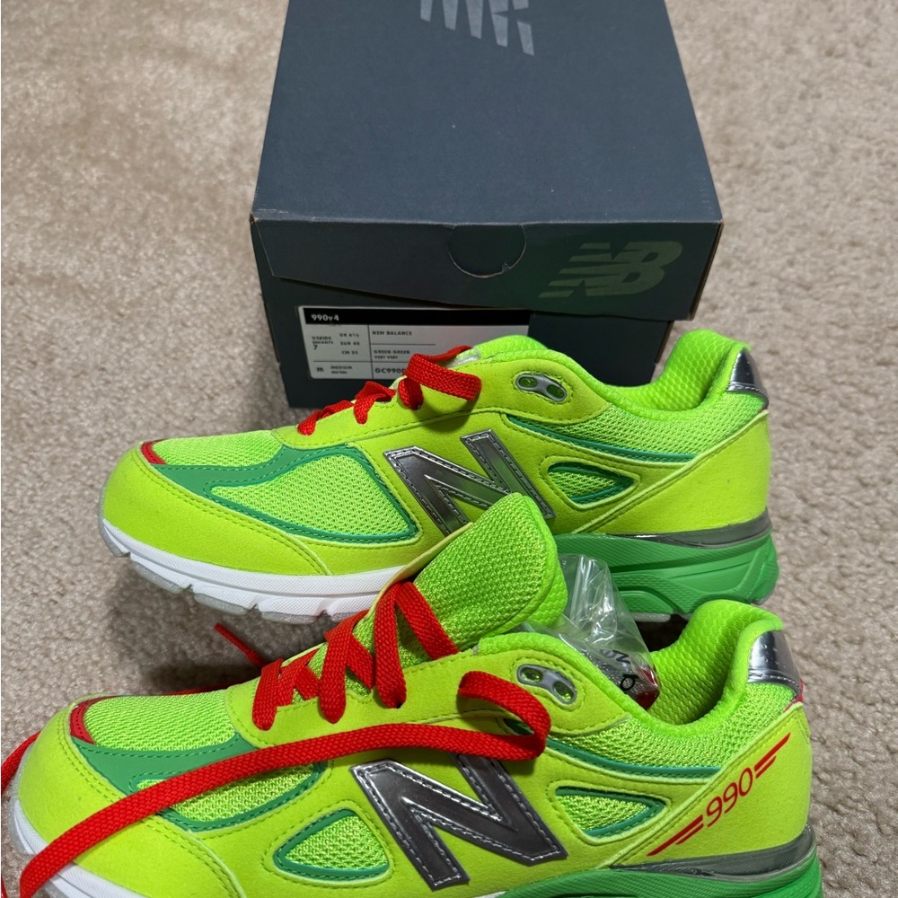 New Balance Kids' Neon Green and Silver Sneakers - Picture 5 of 6